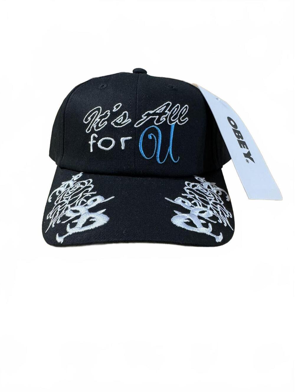 Obey Black Baseball Hat with Embroidered Brim Design